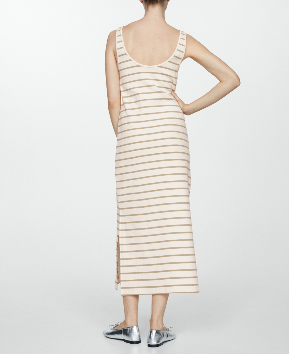 Shop Mango Women's Cut-out Striped Dress In Beige - Khaki