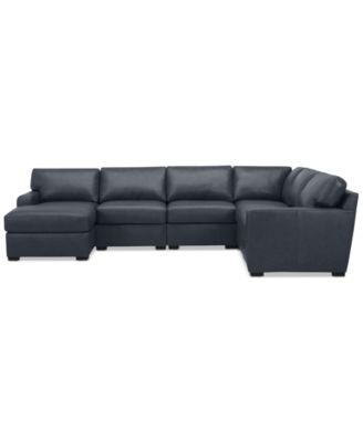 Radley 129" 6-Pc. Leather Square Corner Modular Chaise Sectional