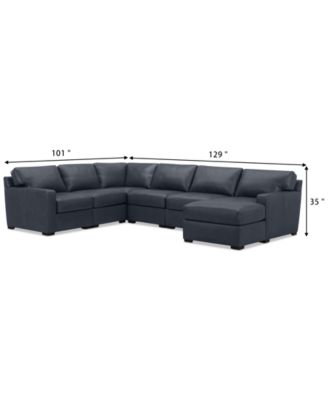Radley 129" 6-Pc. Leather Square Corner Modular Chaise Sectional