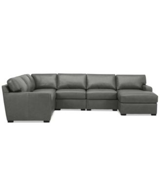 Radley 129" 6-Pc. Leather Square Corner Modular Chaise Sectional