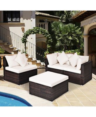 4PCS Rattan Patio Sofa Conversation Set Outdoor Furniture Set w/ Cushion