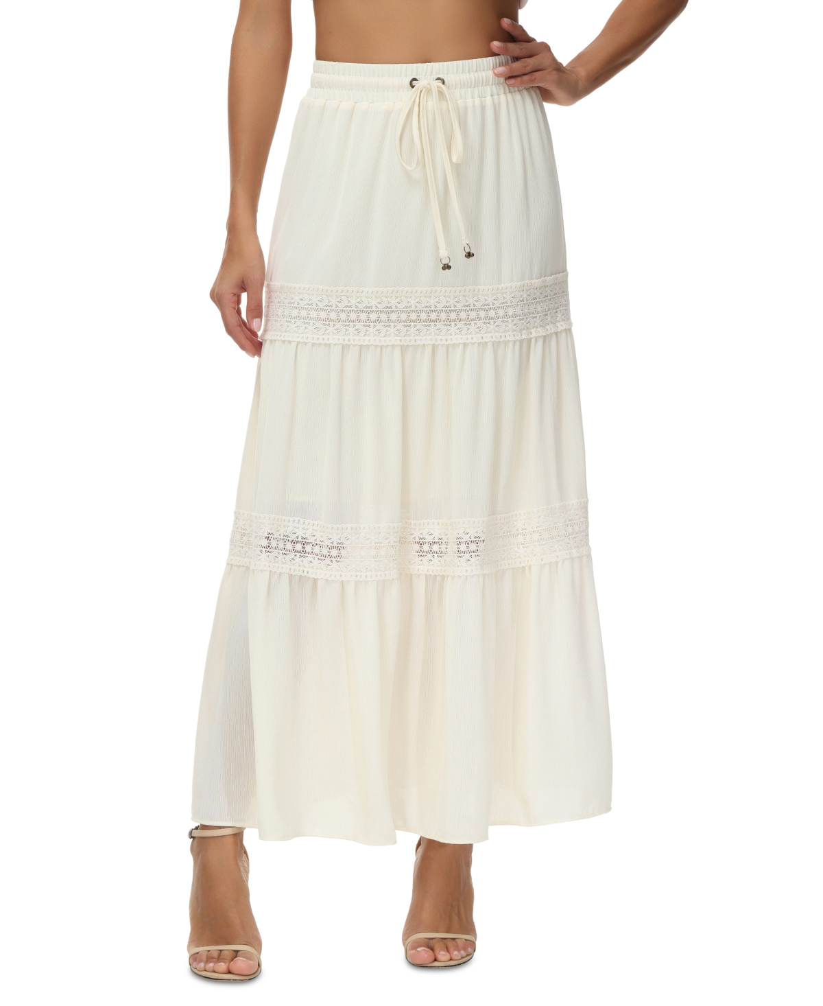 Shop Frye Women's Jules Cotton Lace-trim Tiered Maxi Skirt In Bright White