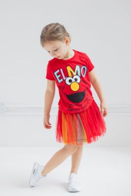 Baby Girls Elmo Abby Cadabby T-Shirt Tulle Skirt and Scrunchie 3 Piece Outfit Set to