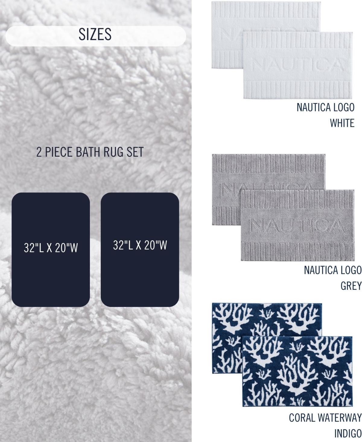 Nautica Coral Waterway Knit 2 Piece Bath Rug Set,