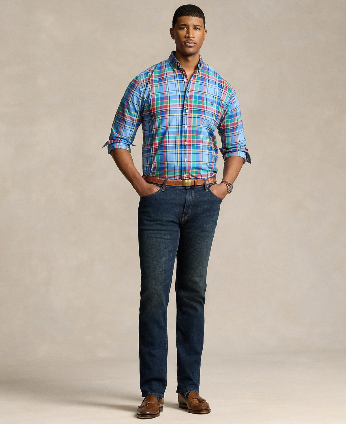Polo Ralph Lauren Men's Big & Tall Plaid Cotton Oxford Shirt - 6343 Blue/red Multi