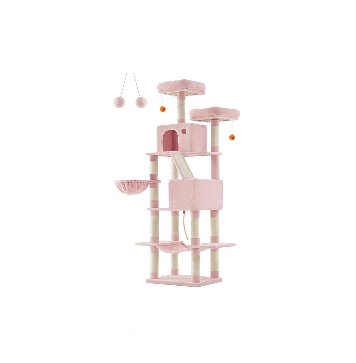 Cat Tree, Cat Tower, Tall Cat Condo with Hammock, Basket, Scratching Posts, 2 Cat Caves, 2 Plush Perches, Cat Activity Center - Light grey
