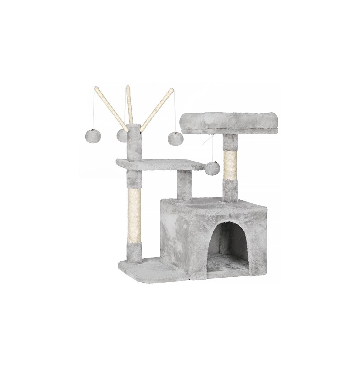 Cat Tree, Cat Tower With Padded Perch, Cat Cave, 3 Pompoms, Cat Activity Center - Light grey