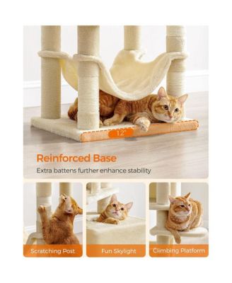 Cat Tree Tower With Hammock, Basket, Scratching Posts, Cat Caves, Plush Perches, Cat Activity Center