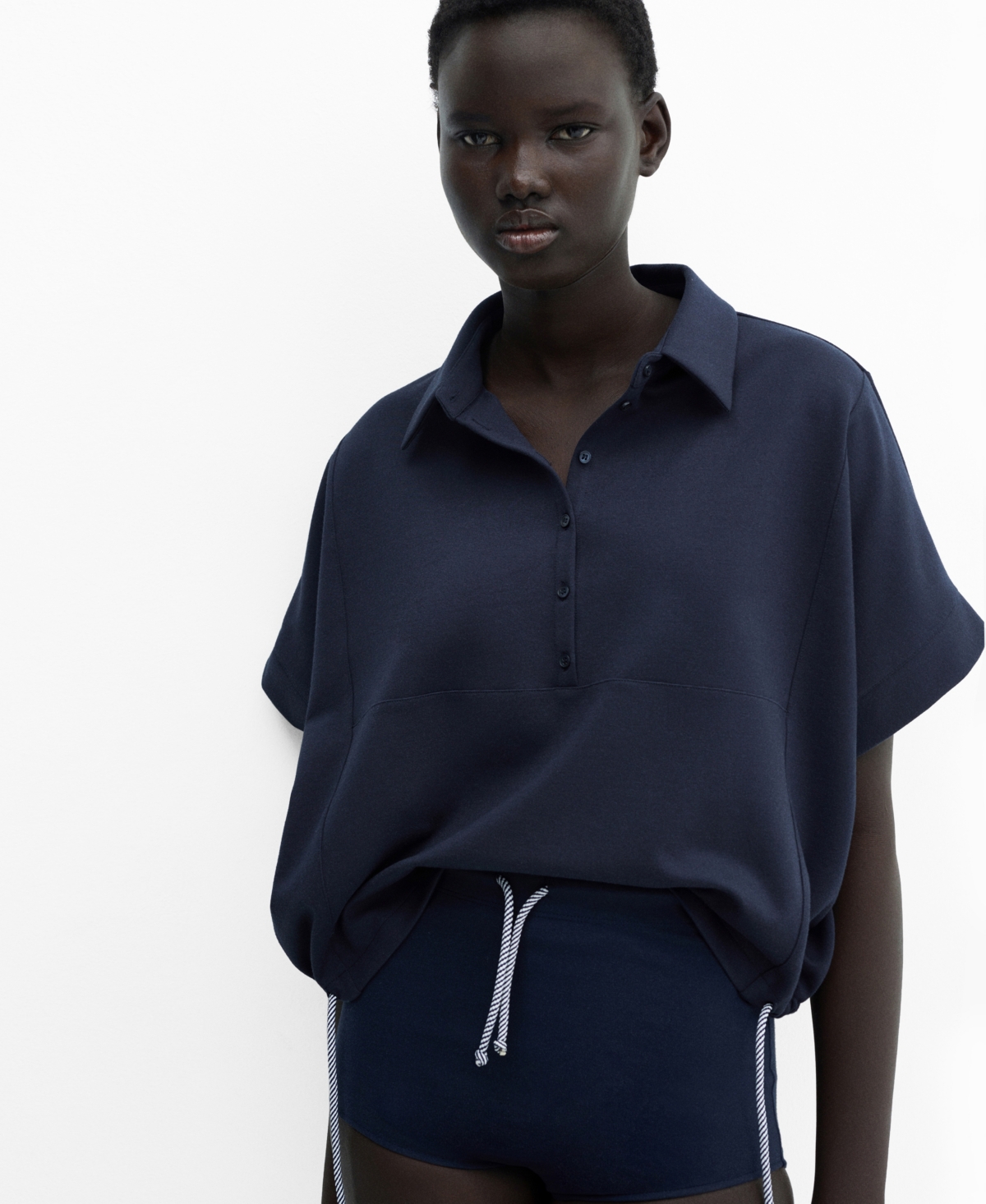 Shop Mango Women's Adjustable Drawstring Polo Sweatshirt In Navy