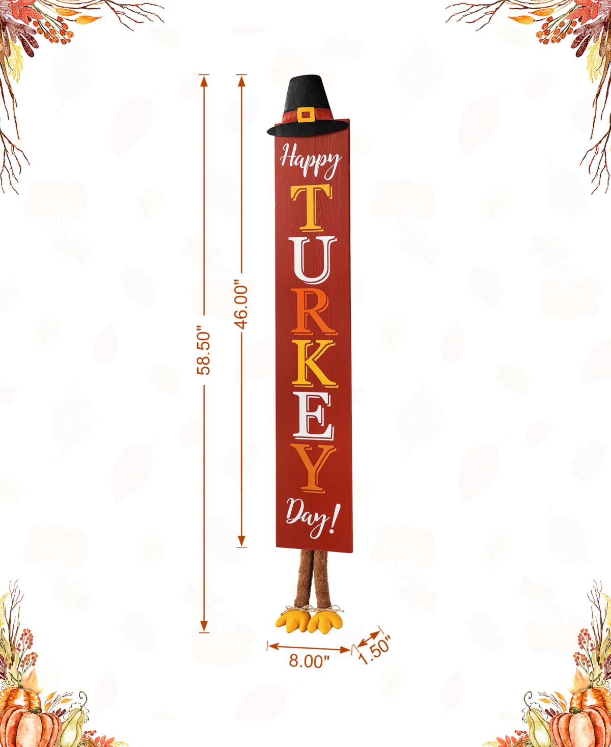 Shop Glitzhome 58.5"h Thanksgiving Wooden "happy Turkey Day" Porch Sign With Fabric Dangling Legs In Multi