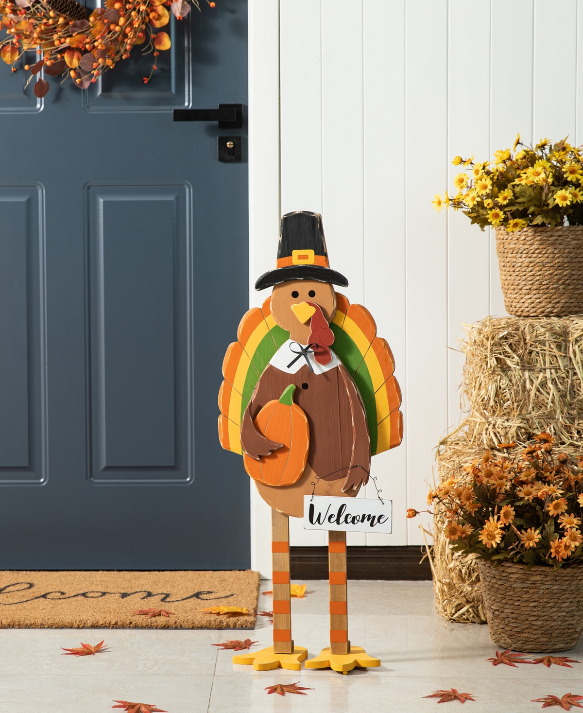 Glitzhome 30.25"h Thanksgiving Wooden Turkey Porch Decor In Multi