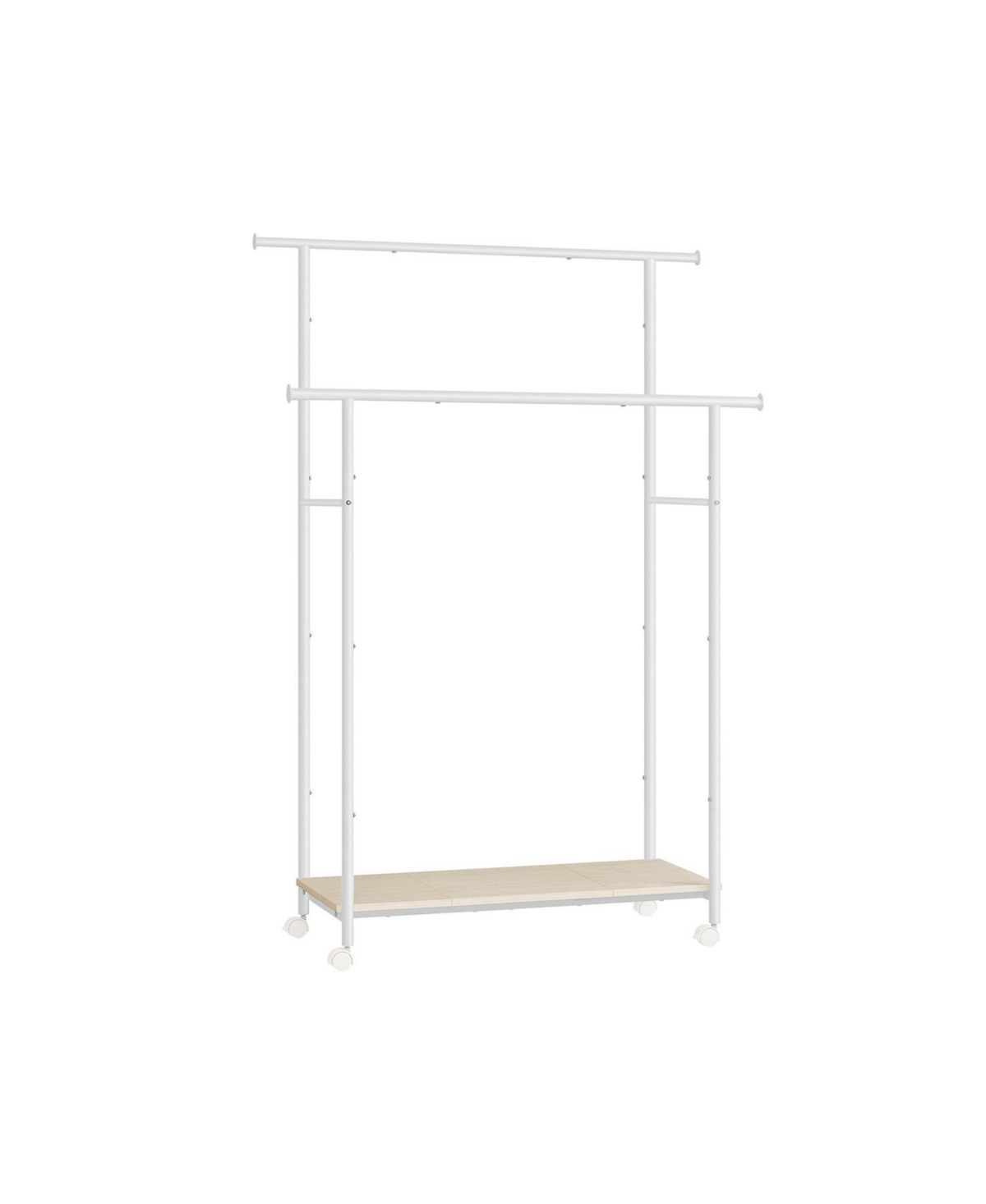 Clothes Rack with Wheels, Double-Rod Clothing Rack for Hanging Clothes with Shelf - White