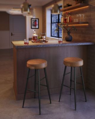 Set Of 2, Kitchen Bar Stools, Breakfast Stools, Synthetic Leather With Stitching