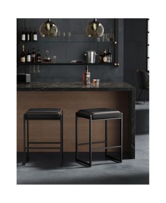 Counter Height Bar Stools Set of 2, Synthetic Leather with Stitching