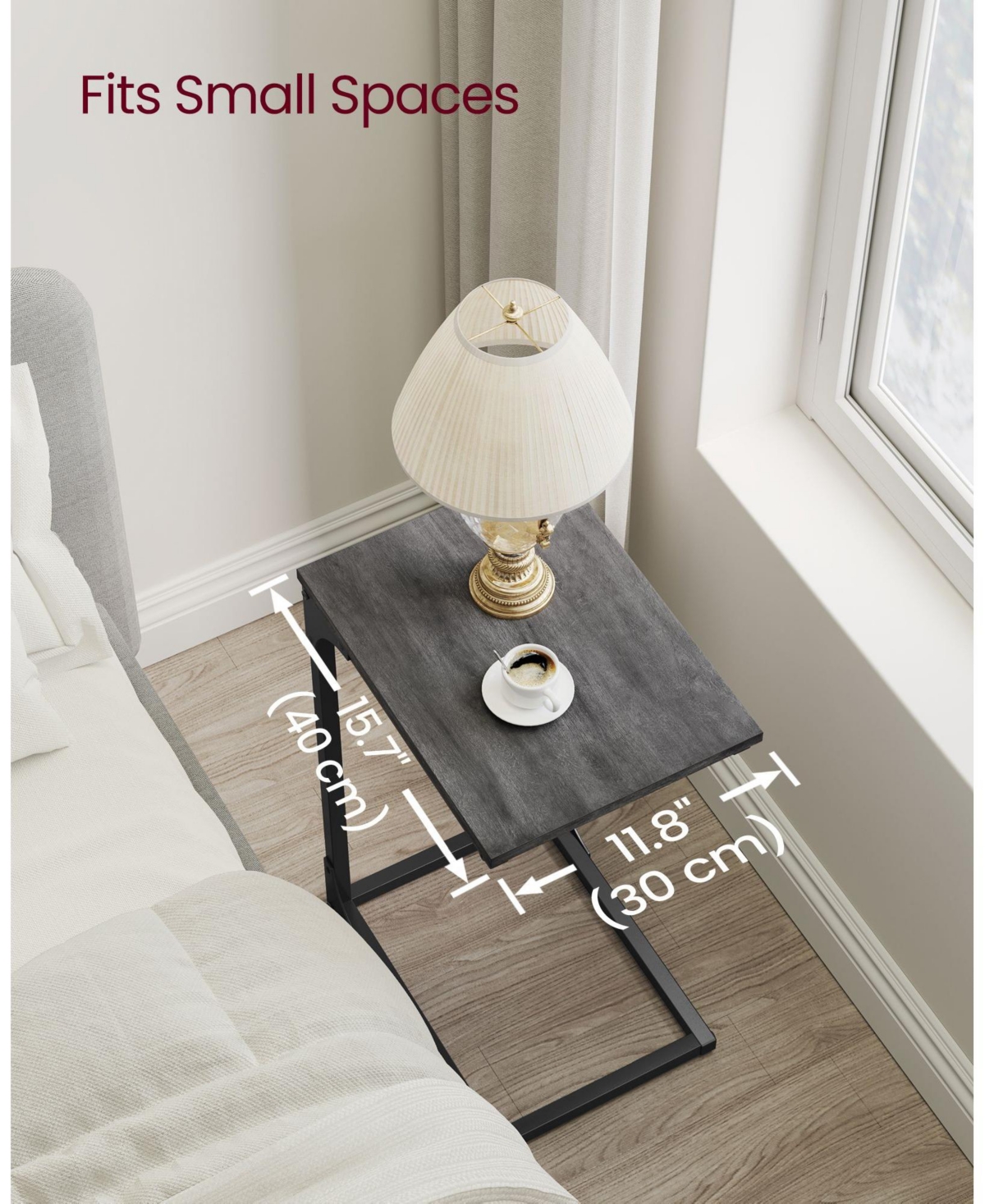 Slickblue Slim End Table, Sofa Side Table, C-shaped Snack Table, Tv Tray Table