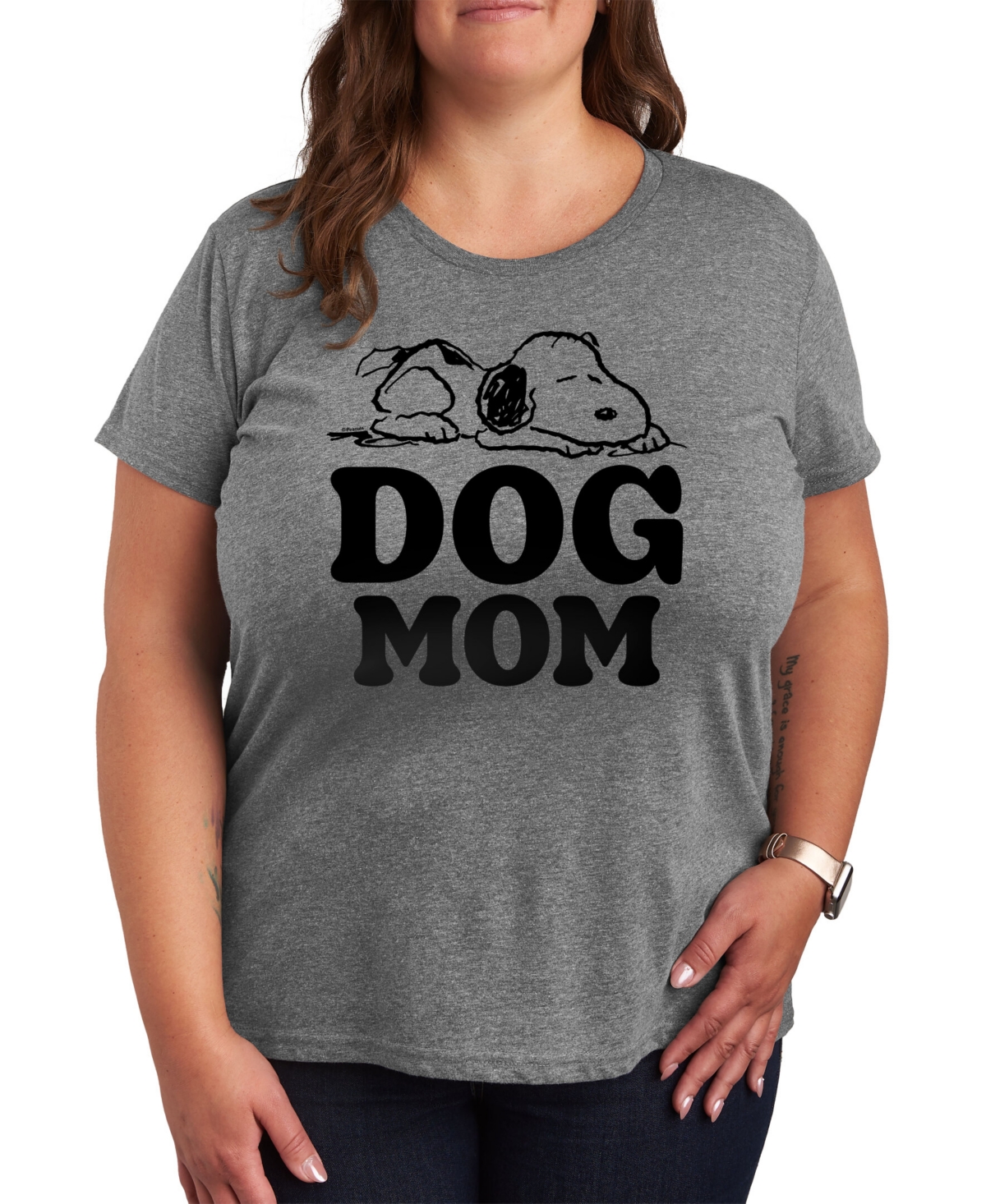 Shop Hybrid Apparel Trendy Plus Size Snoopy Dog Mom Graphic T-shirt In Grey