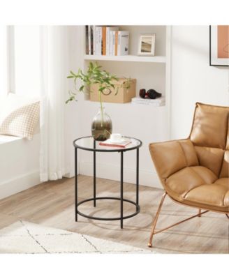 Round Side Table, Glass End Table With Metal Frame, Small Coffee Accent Table