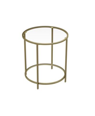 Round Side Table, Glass End Table With Metal Frame, Small Coffee Accent Table