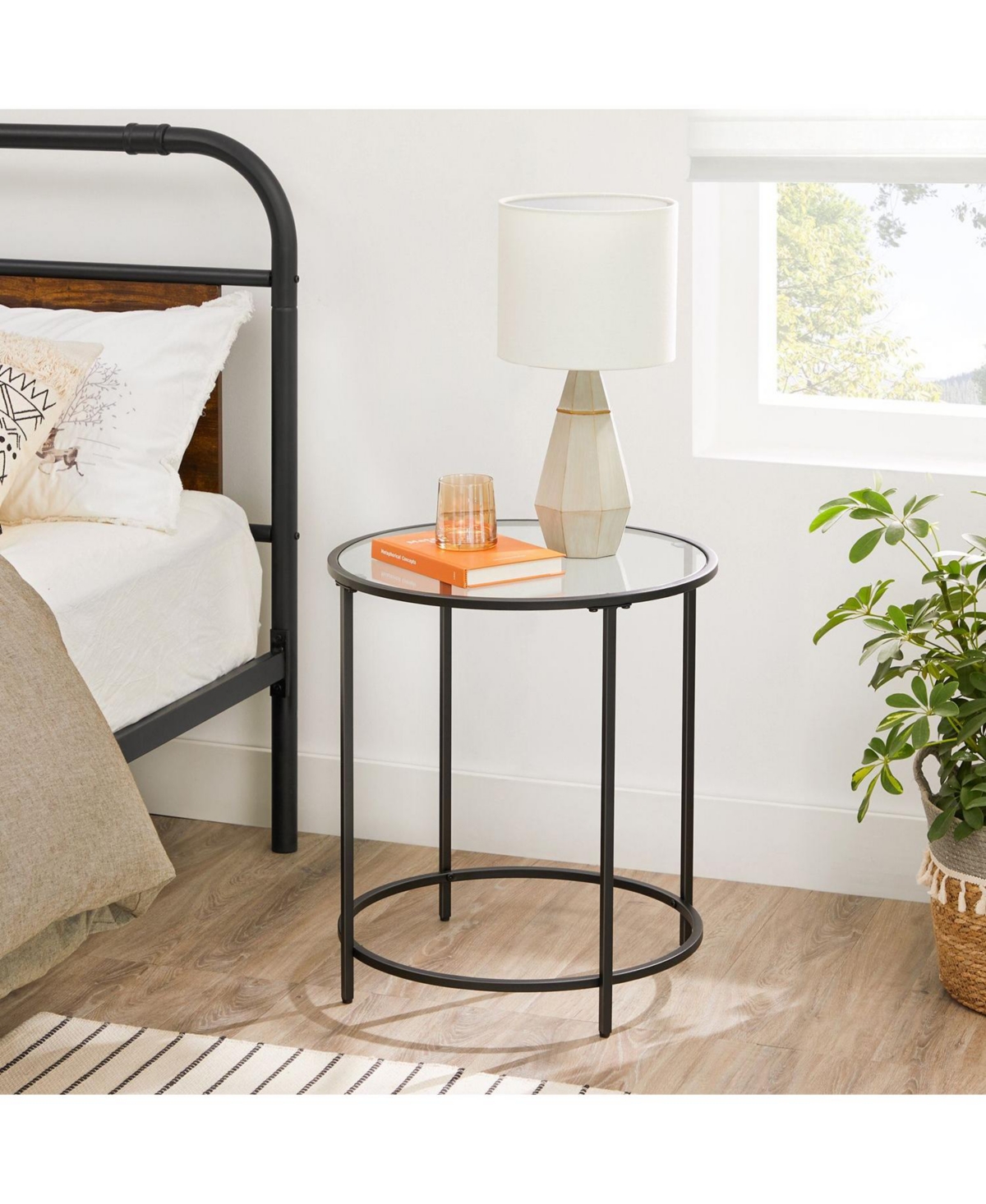 Slickblue Round Side Table, Glass End Table With Metal Frame, Small Coffee Accent Set of 2