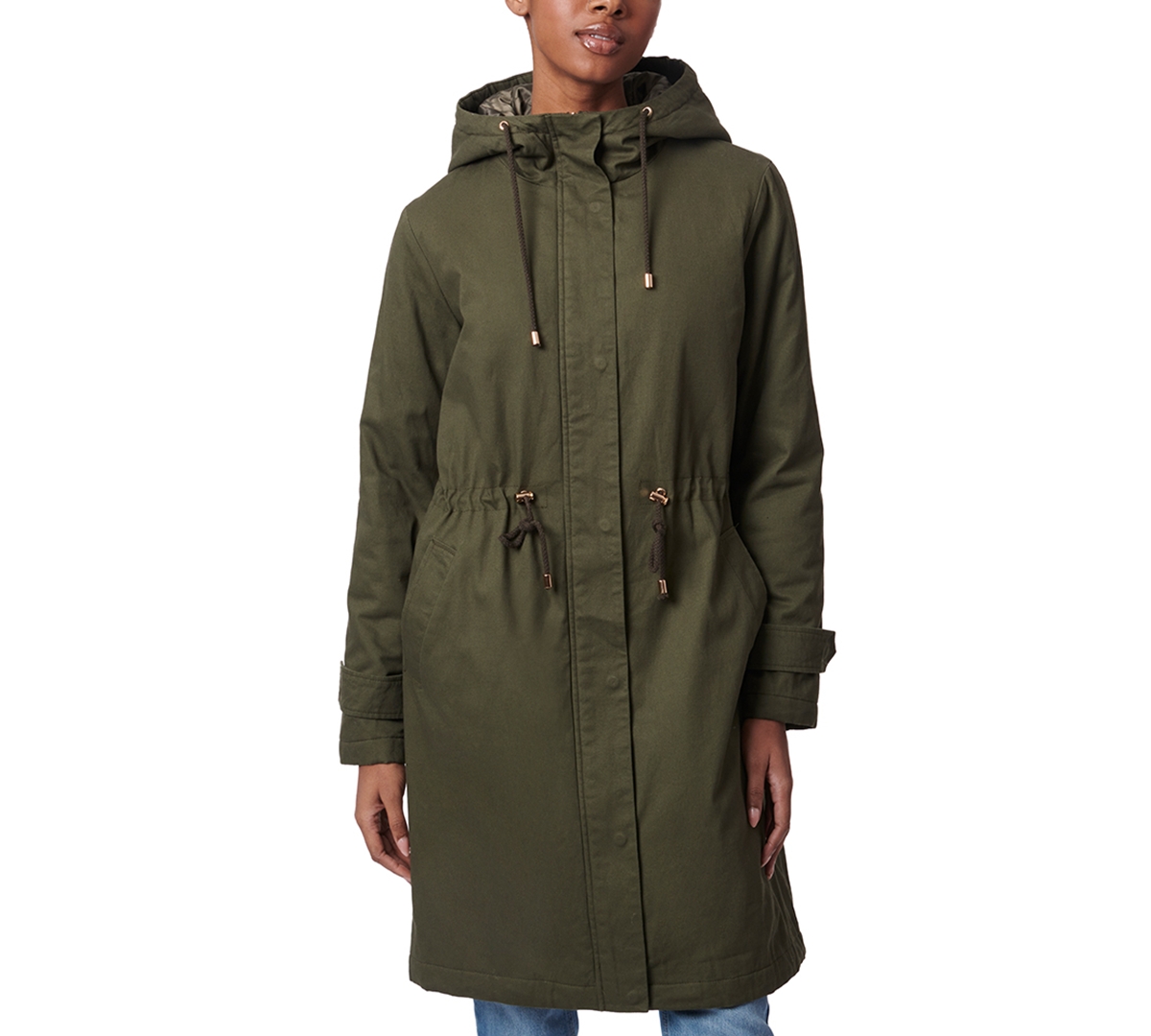 Juniors Long Hooded Parka Coat - Dark Olive