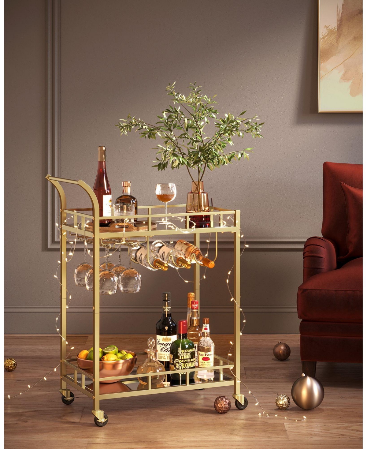 Slickblue Home Bar Serving Cart with 2 Mirrored Shelves Elegant Bar Cart for Entertaining and Storage
