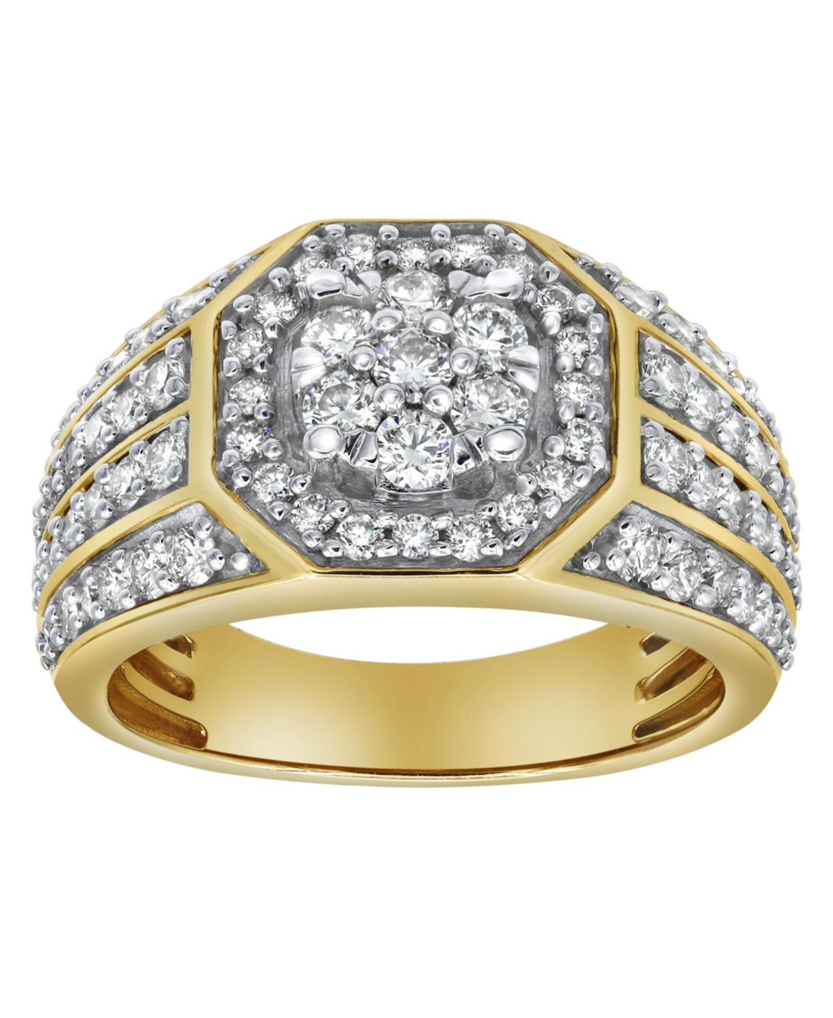 Hex Rose Natural Certified Diamond 1.74 cttw Round Cut 14k Yellow Gold Statement Ring for Men - Yellow