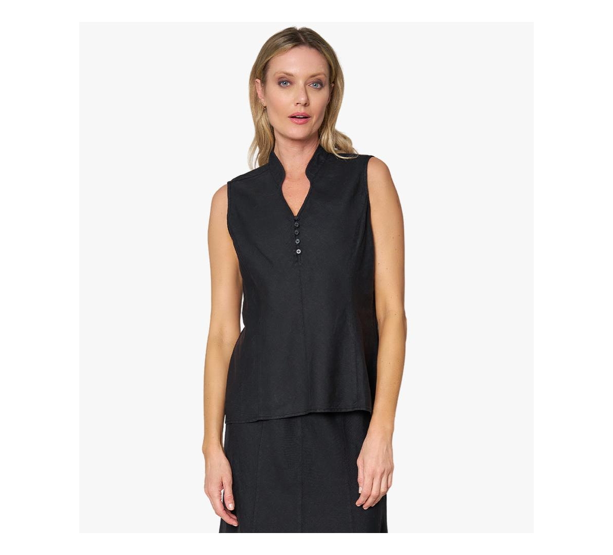 Women's Linen Sleeveless In Line Top - Soft white