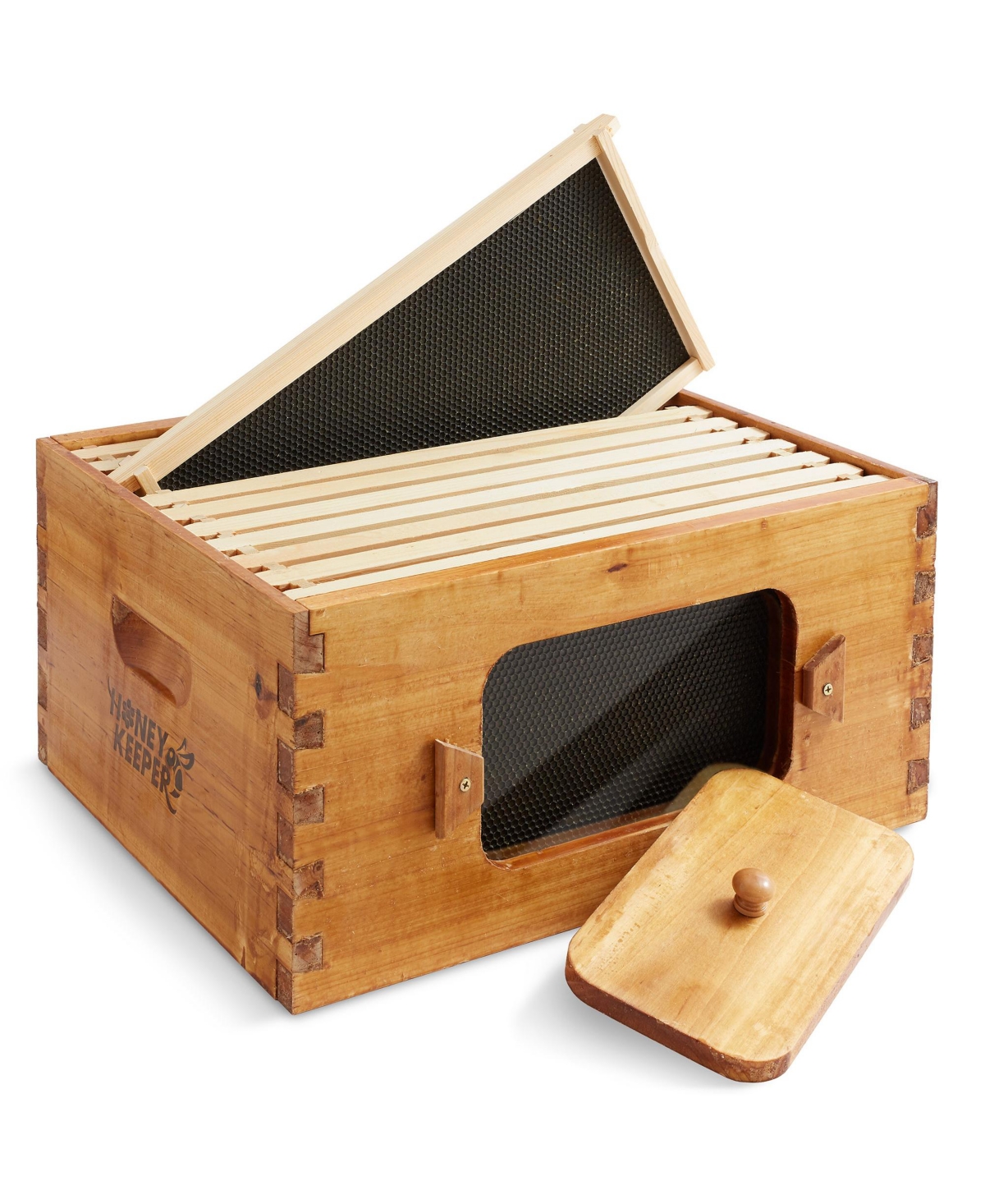 Medium Super Brood Box with Window, 100% Beeswax Coated Beehive Kit with 10 Wooden Frames and Waxed Foundations for Langstroth Beekeeping