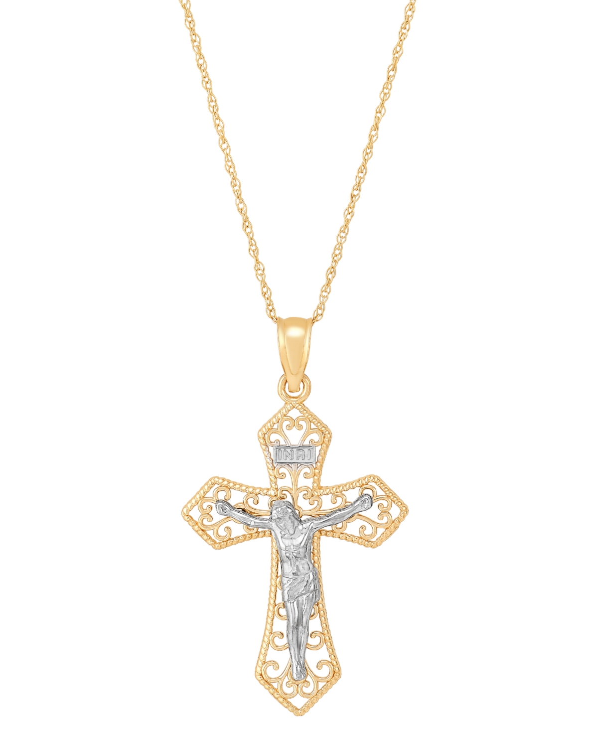 Crucifix 18" Pendant Necklace in 14k Gold & 14k White Gold - Yellow Gold
