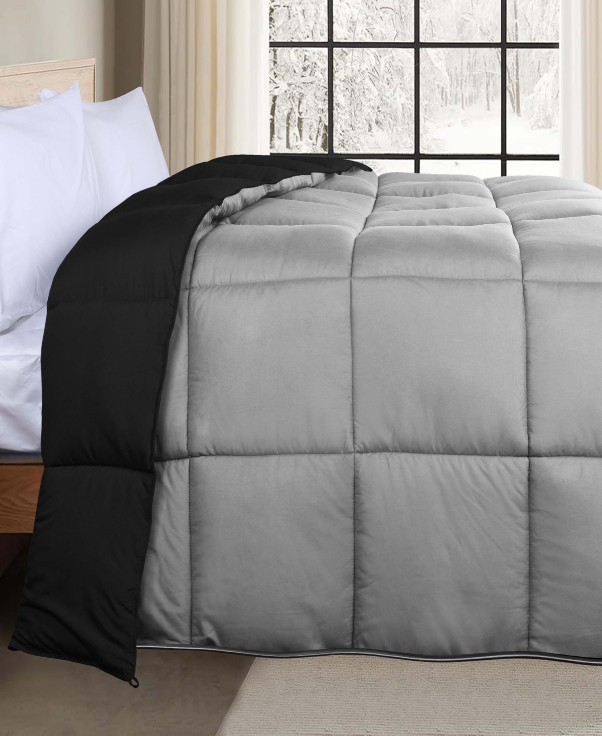 Superior All Season Reversible Comforter, - Black-Grey