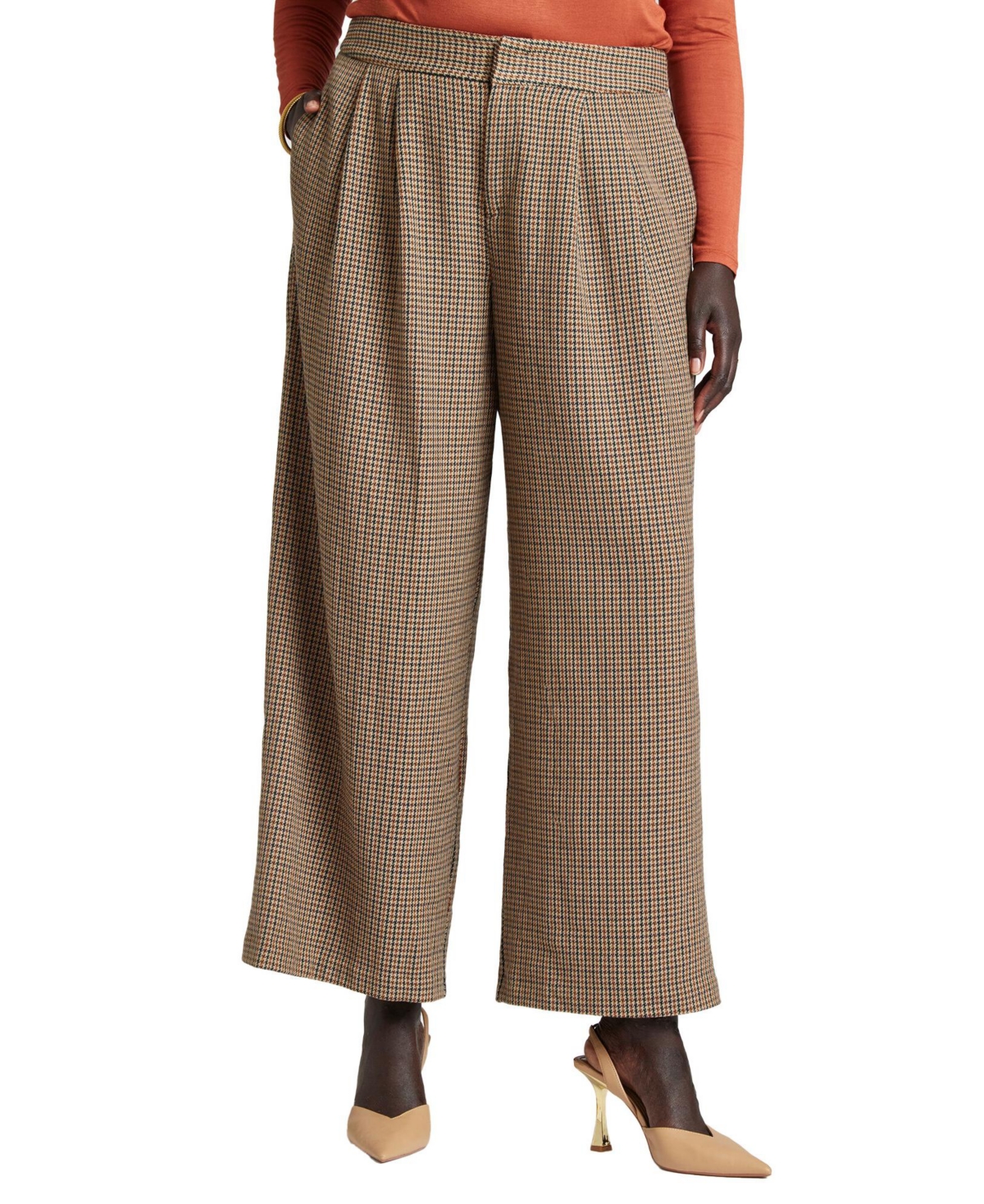 Plus Size Pleated Wide Leg Pant - Brown
