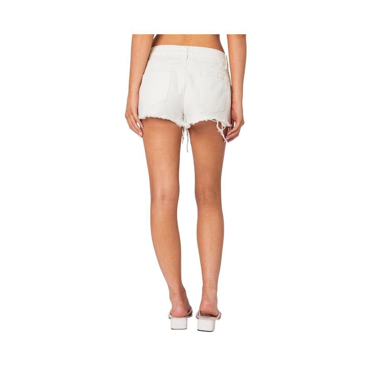 Edikted Women's Matilda Low Rise Distressed Denim Shorts