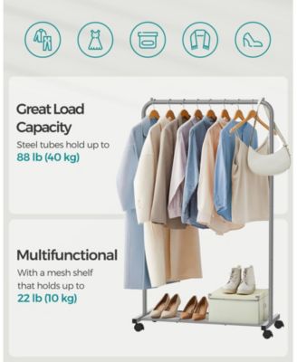 Clothes Rack with Wheels, Garment Rack, with Dense Mesh Shelf, 2 Brakes, Sturdy Steel Frame