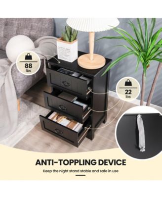 3-Drawer End Storage Wood Side Nightstand
