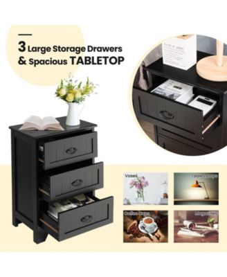 3-Drawer End Storage Wood Side Nightstand