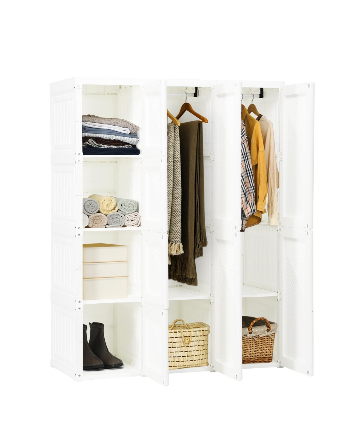 Foldable Closet Clothes Organizer with 12 Cubby Storage - White