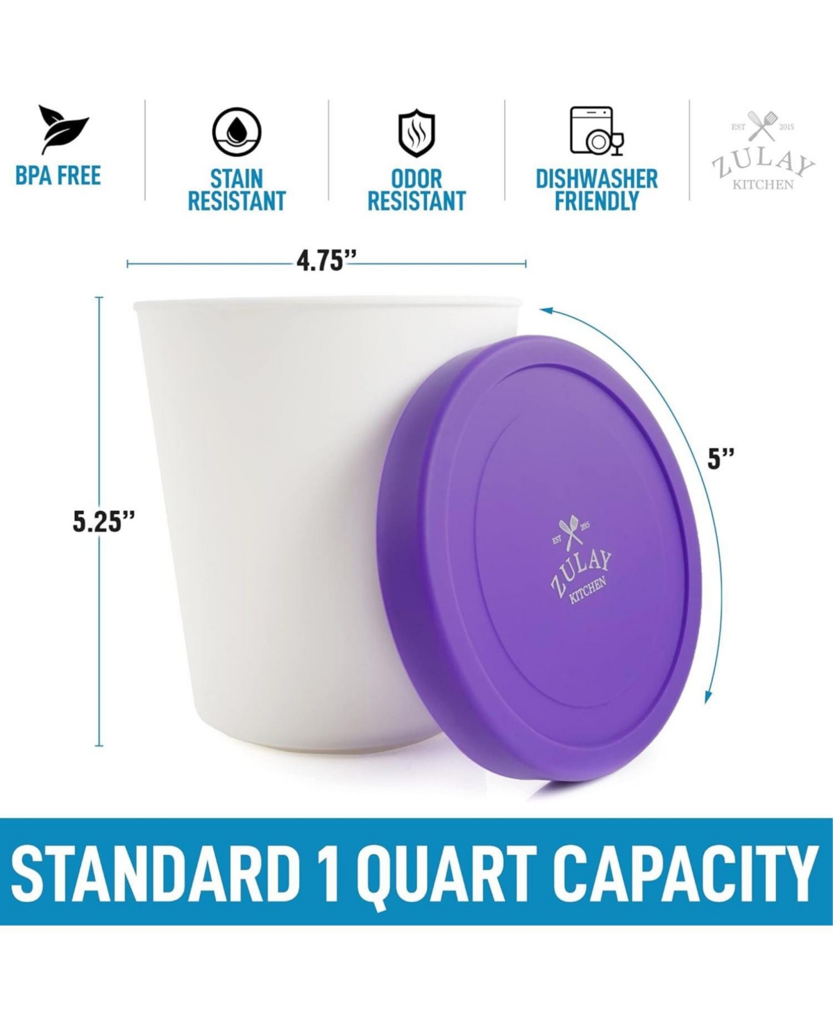Zulay Kitchen Ice Cream Containers For Homemade Ice Cream - Reusable Ice Cream Pint Container with Lids (2 Pack)