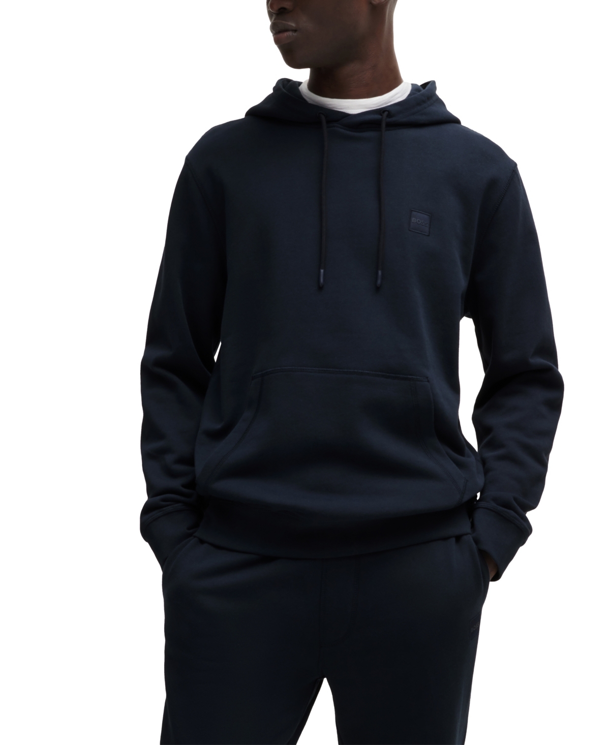 Hugo Boss Logo-patch Cotton Hoodie In Dark Blue