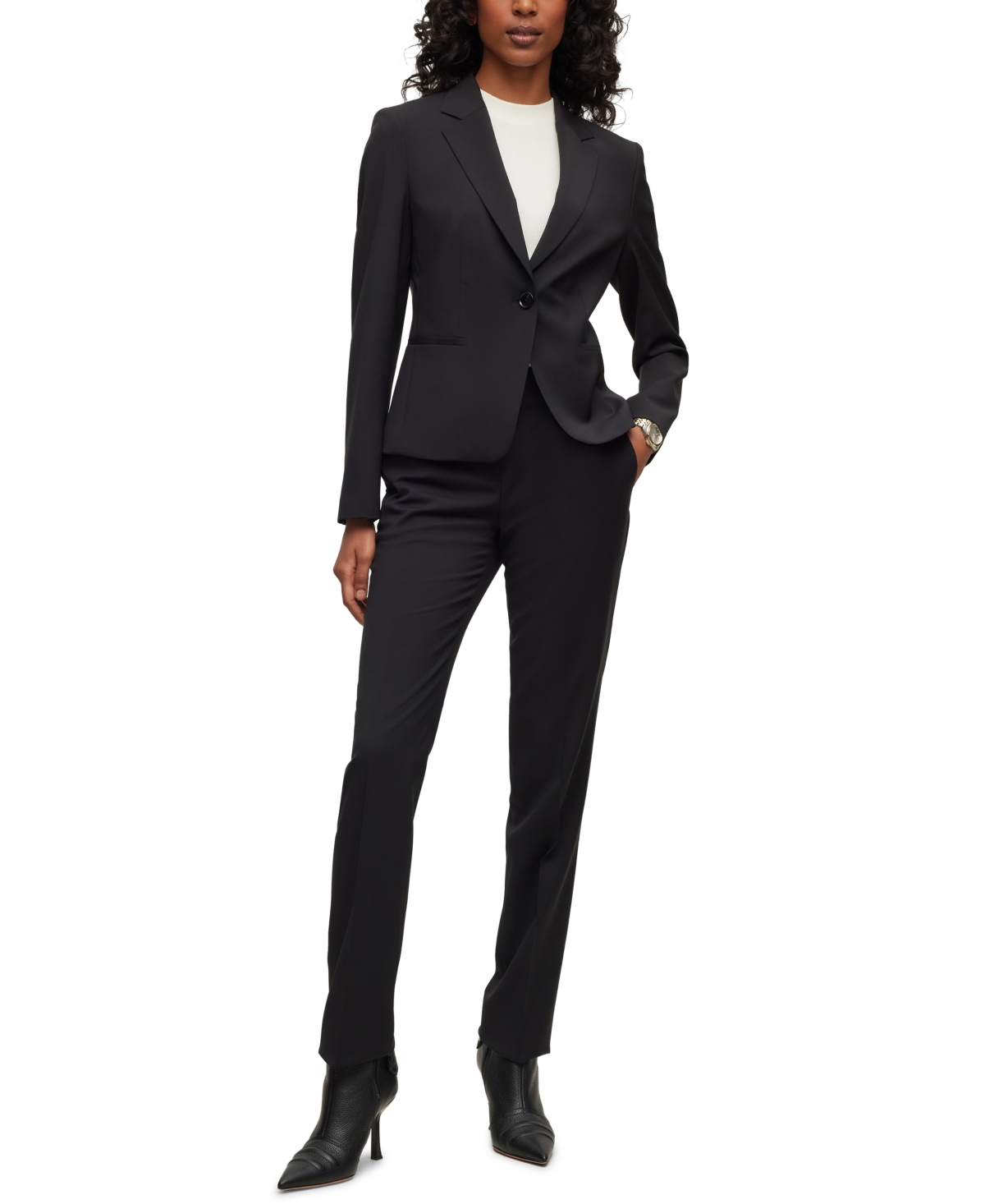 Hugo Boss Boss By  Women's Wool Regular-fit High-rise Pants In Black