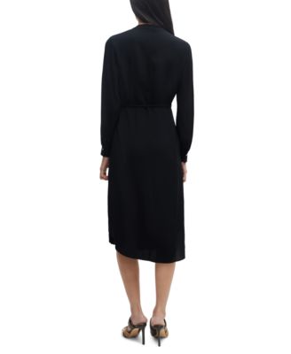 Women's Collarless V Neckline Belted Dress