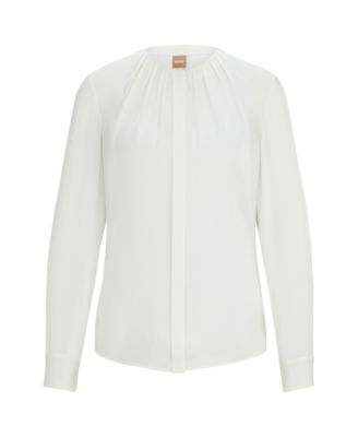 Women's Stretch-Silk Crepe De Chine Ruched-Neck Top