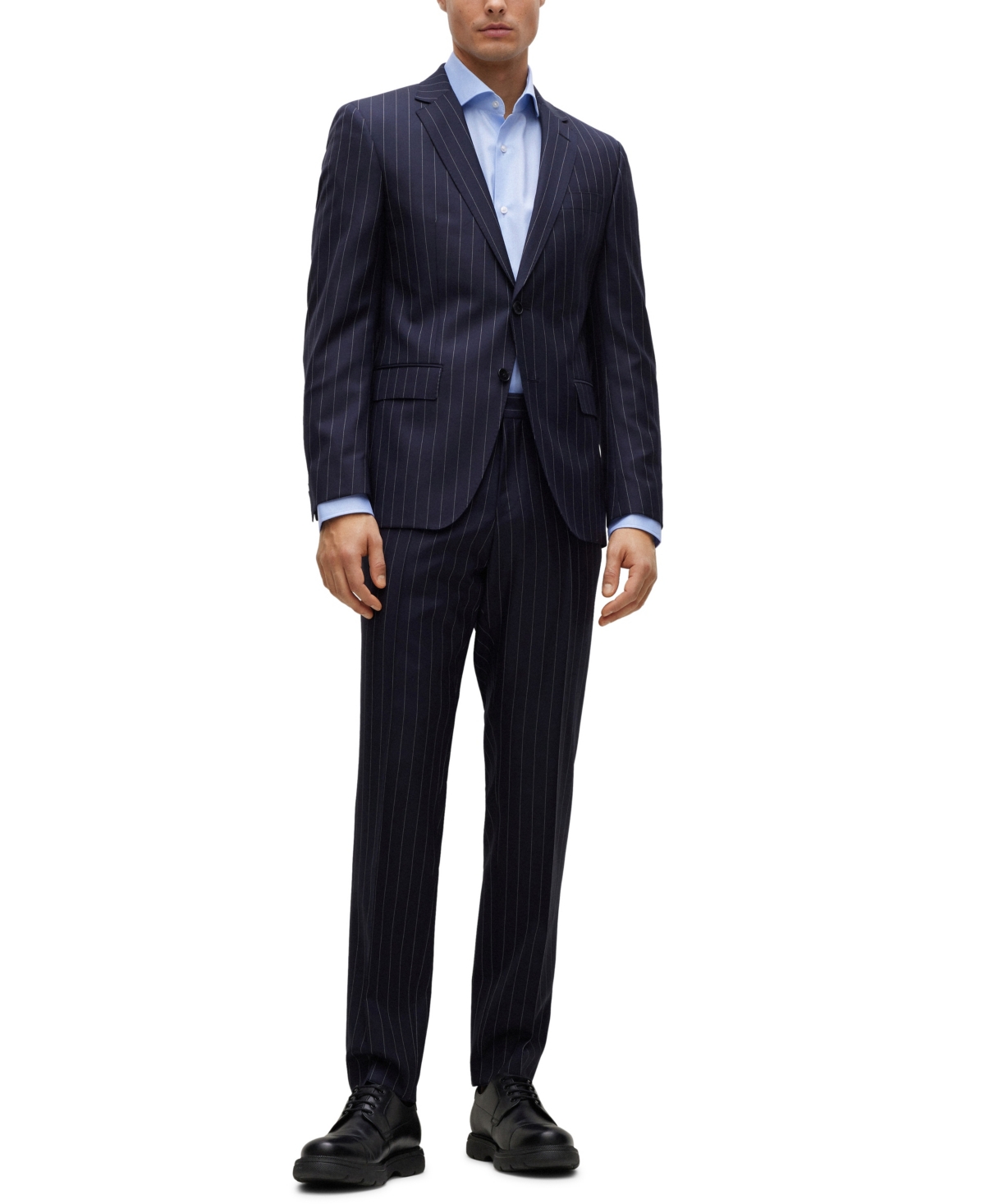 Boss by Hugo Boss Men's Stretch-Cotton Twill Regular-Fit Dress Shirt -blue