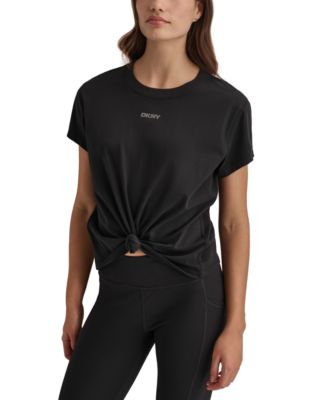DKNY - Women's Cotton Stud Logo Knot-Front T-Shirt