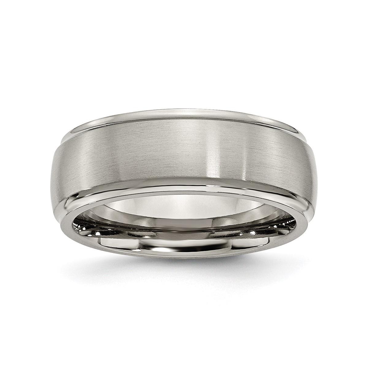 Titanium Brushed Center Ridged Edge Wedding Band Ring - Grey