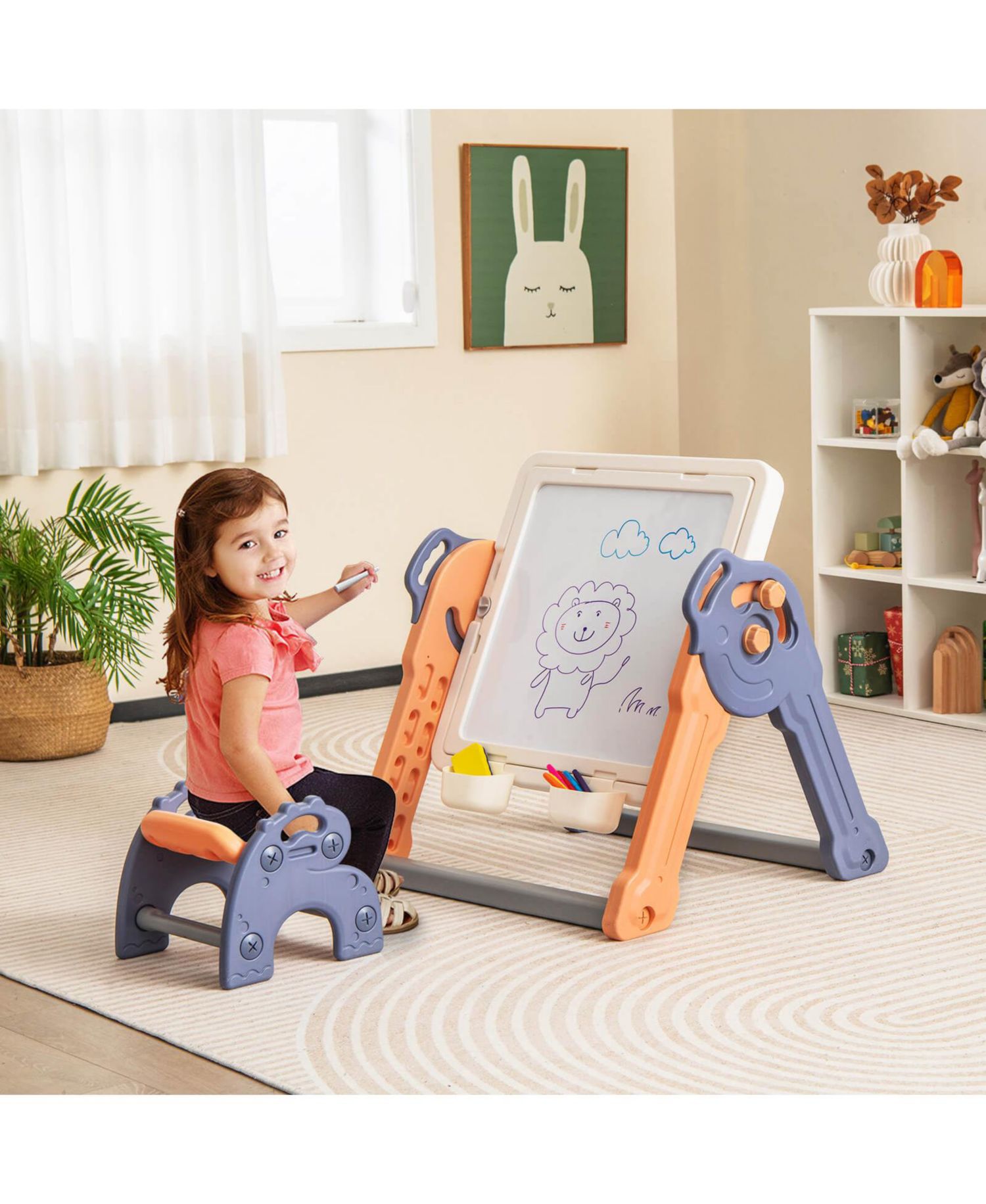 6-in-1 Multi-activity Kids Play Table & Chair Set with 102 PCS Compatible Bricks