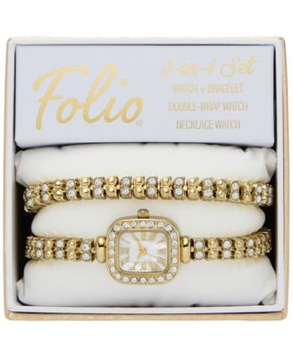 Women's Three Hand Gold Alloy Watch 20mm Gift Set