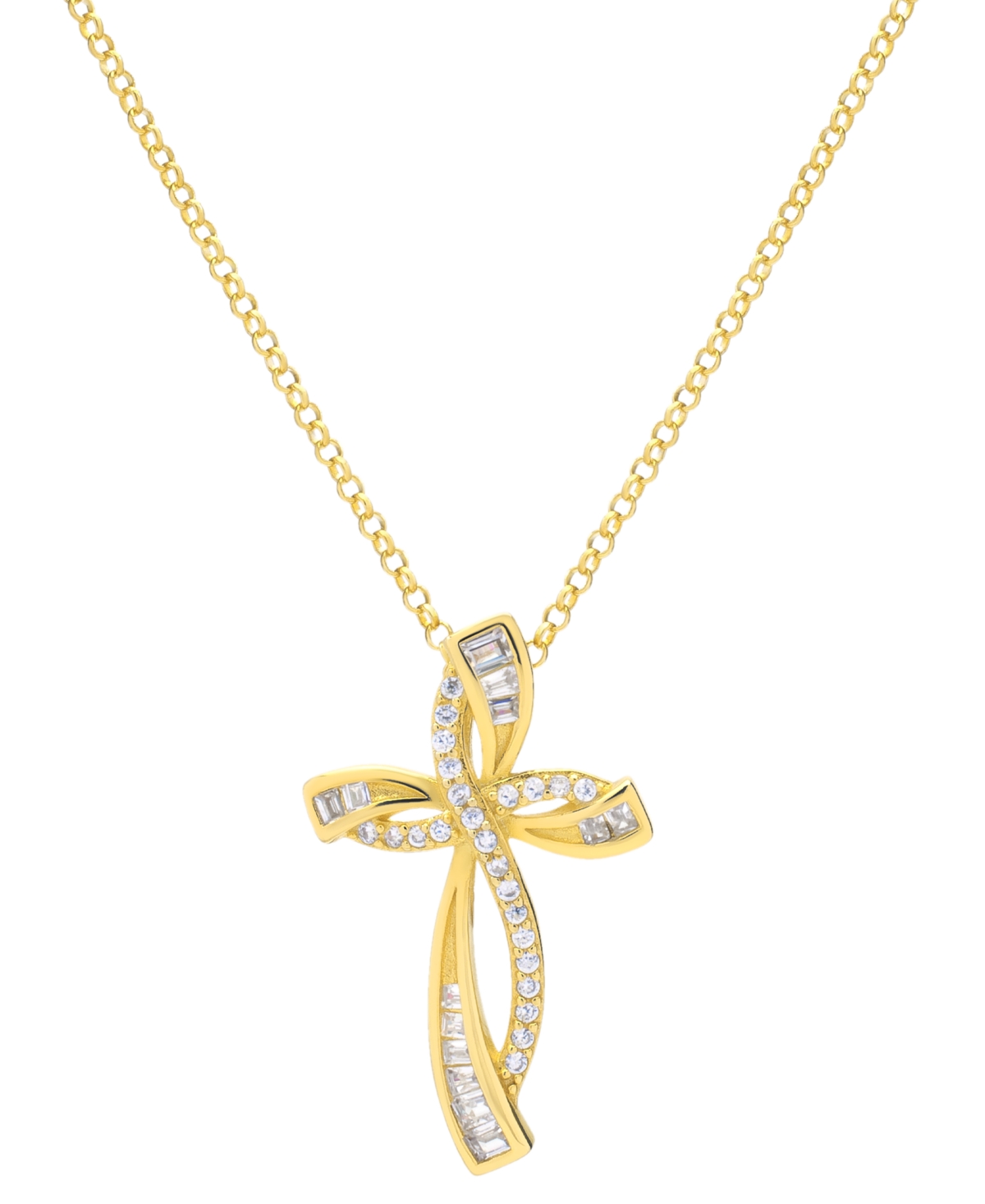 Macy's Lab Grown White Sapphire Cross 18" Pendant Necklace (1/2 Ct. T.w.) In 14k Gold-plated Sterling Silve