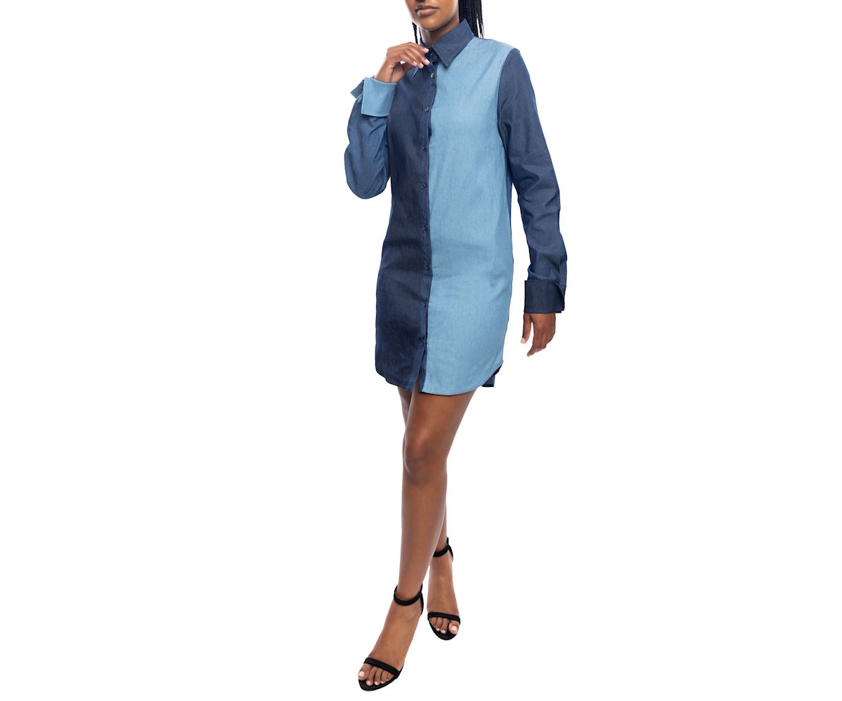 Women's David Denim Colorblock Shirt Dress - Denim blues