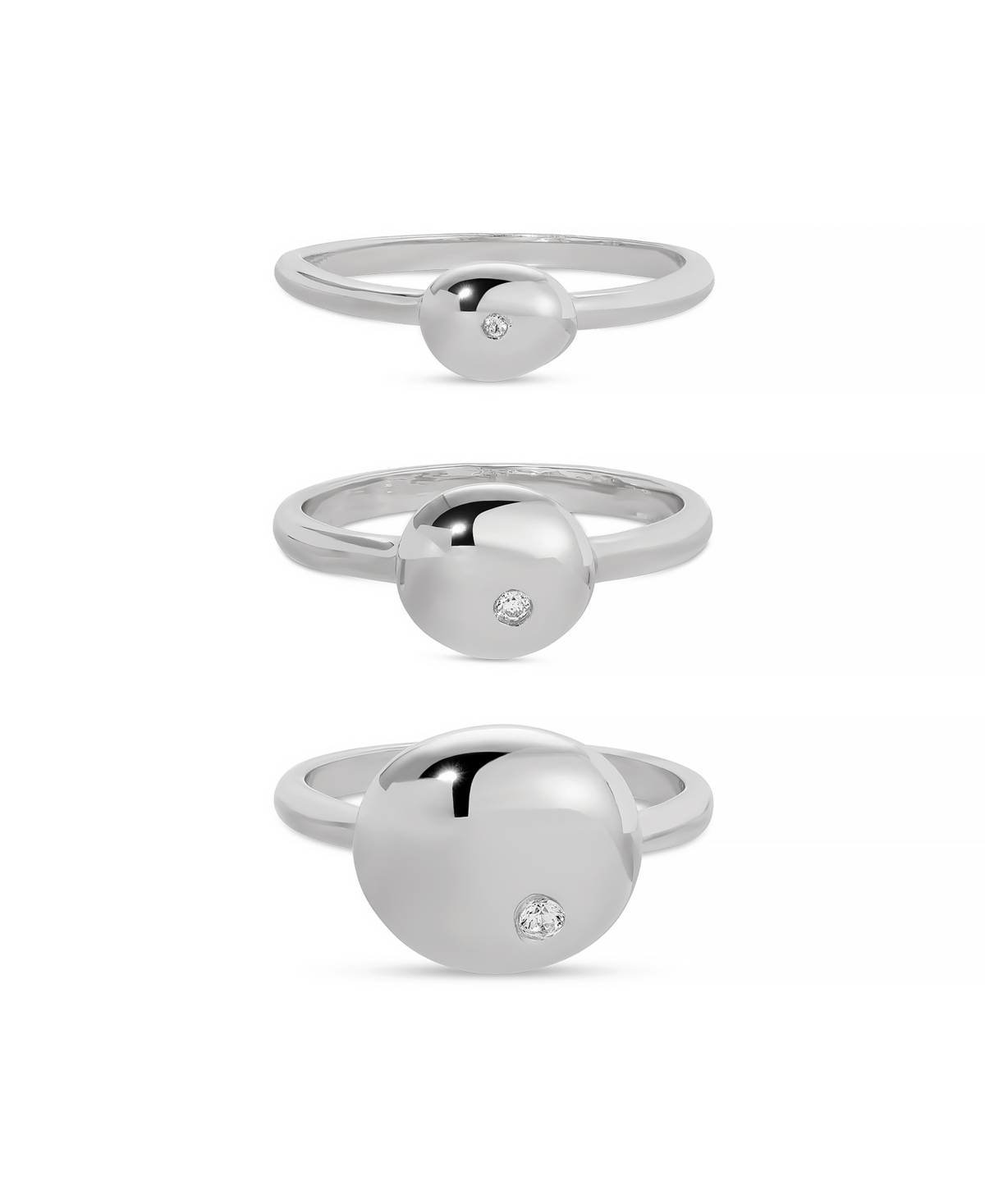 Ettika Polished Stacking Pebble Ring Set In Rhodium