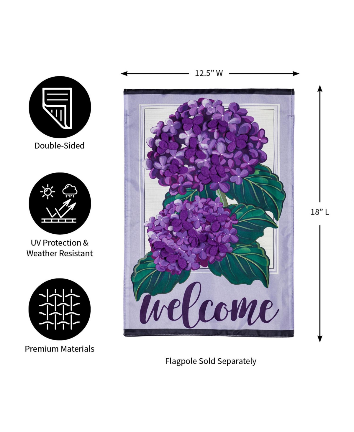 Evergreen Hydrangea Welcome Garden Applique Flag 12.5 x 18 Inches Indoor Outdoor Decor